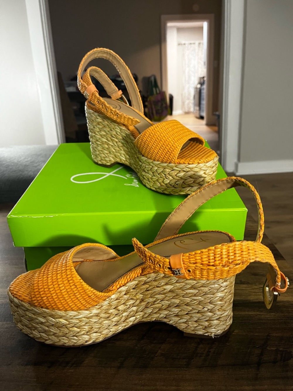Sam Edelman Orange Woven Platform Slingback Wedges